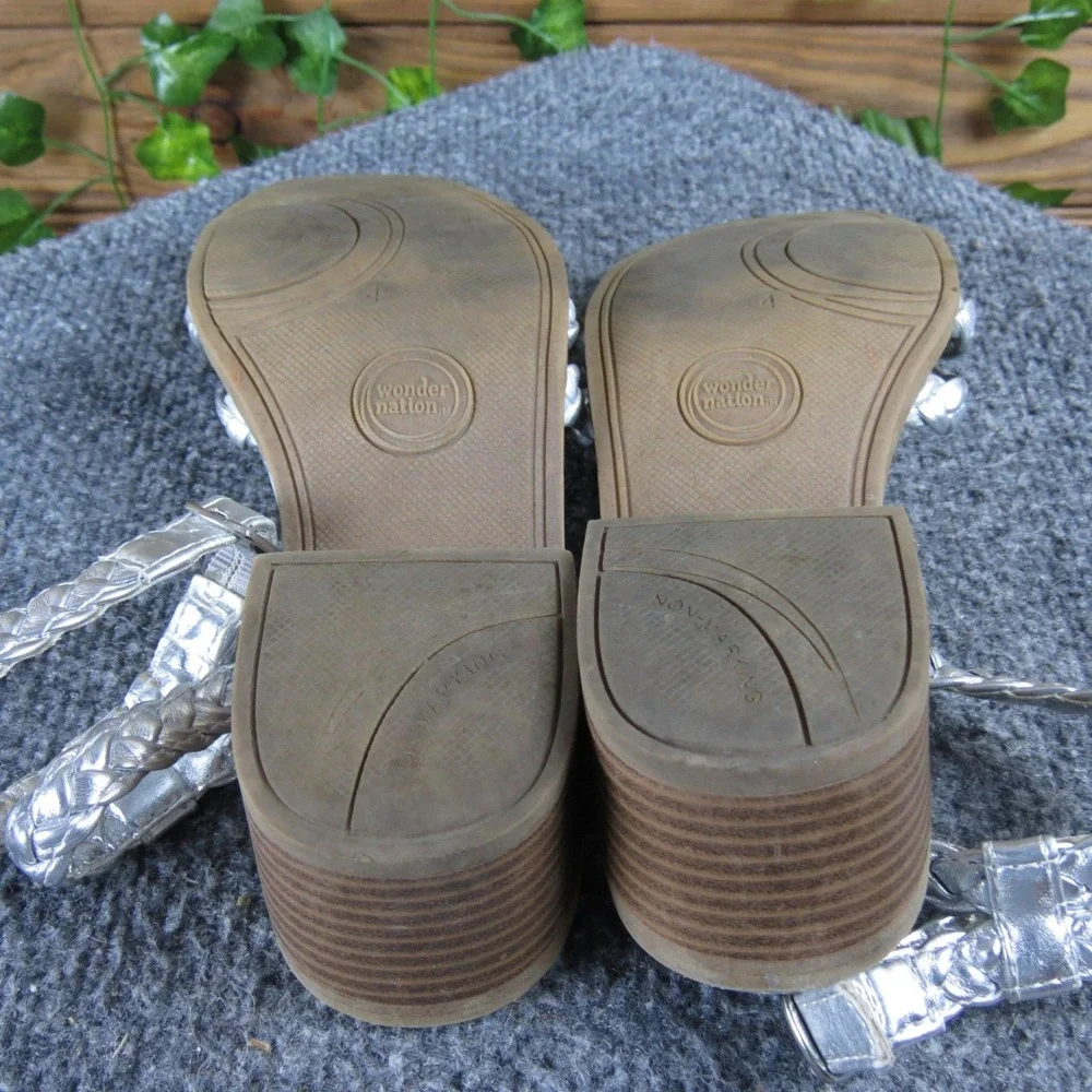 Wonder Nation Girls‎ Silver Braid Sandal Block Heel Synthetic Size 4 Chic Dressy